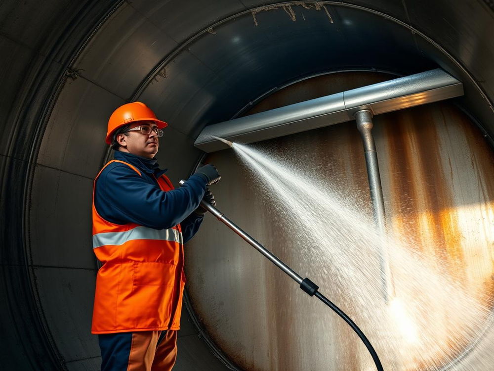 Industrieservice-Team bei der Höchstdruckreinigung einer Anlage
